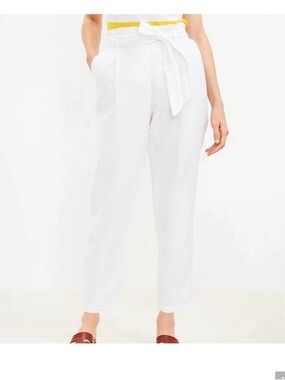 Loft Paper Bag White Linen/Cotton Baggy Pants Size Medium